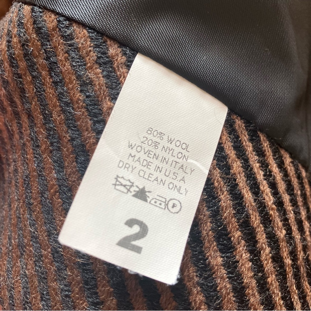 Searle Women’s Black/Brown Striped Wool Bell Sleeve Coat size 2 - Picture 9 of 11